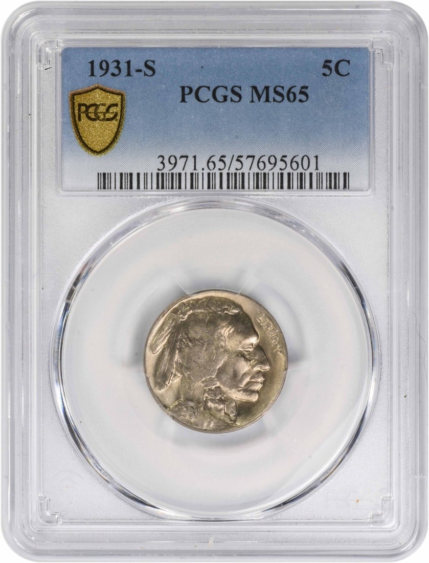 MS65 PCGS 1931 San Francisco Buffalo Nickel Double Die Reverse: MS65 PCGS 1931 San Francisco Buffalo Nickel Double Die Reverse This is a 1931-S Buffalo Nickel graded MS65 by PCGS. Struck at the San Francisco Mint, this uncirculated coin was designed by James Earle