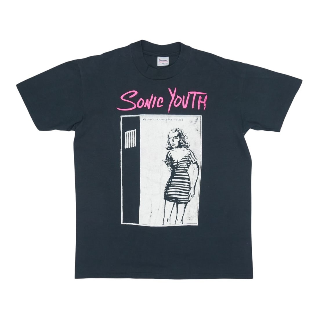 Vintage 1990 Sonic Youth We Don't Like The Grub Black Cotton Shirt: Vintage 1990 Sonic Youth We Don't Like The Grub Black Cotton Shirt This is an original vintage 1990 Sonic Youth "We Don't Like The Grub" shirt. The shirt features no back graphics and is made from 100