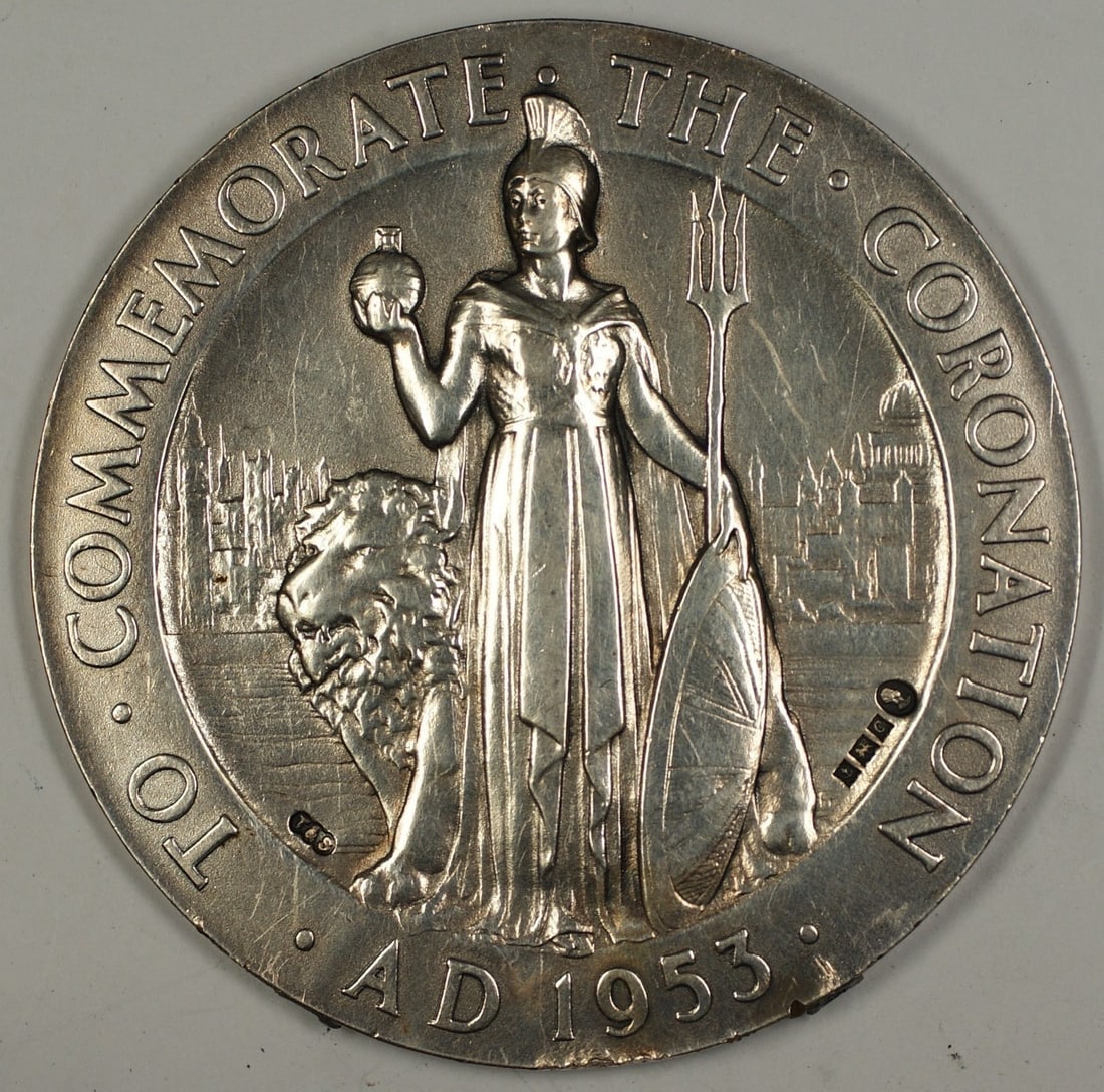 5.7 ozt Silver 1953 Queen Elizabeth II Coronation Medal with Reverse Countermarks (1 of 2)
