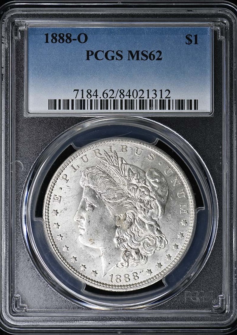 PCGS MS62 1888-O Morgan Silver Dollar Uncirculated Coin: PCGS MS62 1888-O Morgan Silver Dollar Uncirculated Coin This 1888-O Morgan Dollar is graded MS62 by PCGS and remains uncirculated. Minted in New Orleans, it features the classic Morgan Dollar design a