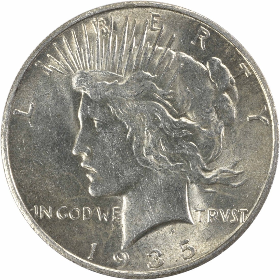 1935 S United States Peace Dollar Silver $1 AU Uncertified: 1935 S United States Peace Dollar Silver $1 AU Uncertified 1935-S Peace Silver Dollar in AU slider condition. This uncertified, pre-owned coin is a circulated example struck in silver. Specifications 