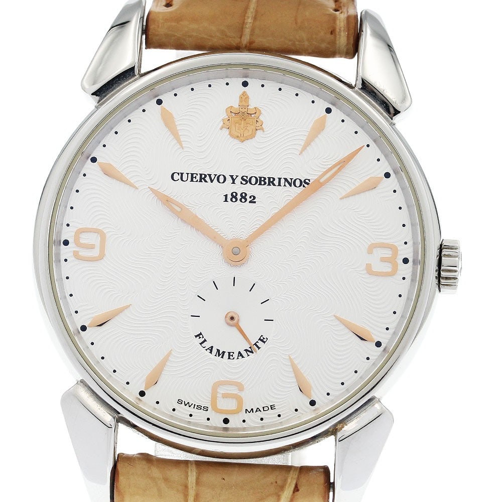 Cuervo y Sobrinos Historiador Flamente 3130.1 mens small seconds wristwatch: Cuervo y Sobrinos Historiador Flamente 3130.1 mens small seconds wristwatch This pre-owned Cuervo y Sobrinos Historiador Flamente men's wristwatch features a silver dial, manual winding movement, and 