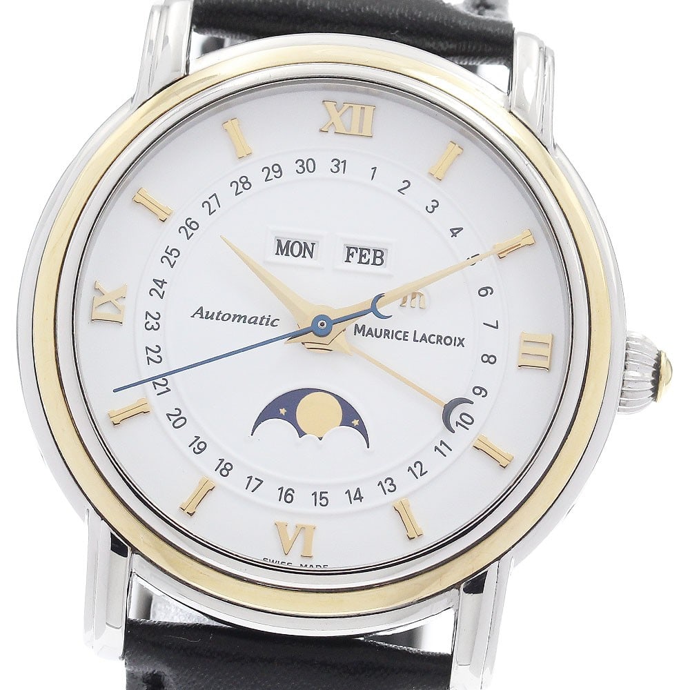 Maurice Lacroix Masterpiece MP6347 mens automatic watch YG bezel: Maurice Lacroix Masterpiece MP6347 mens automatic watch YG bezel Pre-owned Maurice Lacroix Masterpiece men's wristwatch featuring an automatic movement with triple calendar and moon phase functions. T