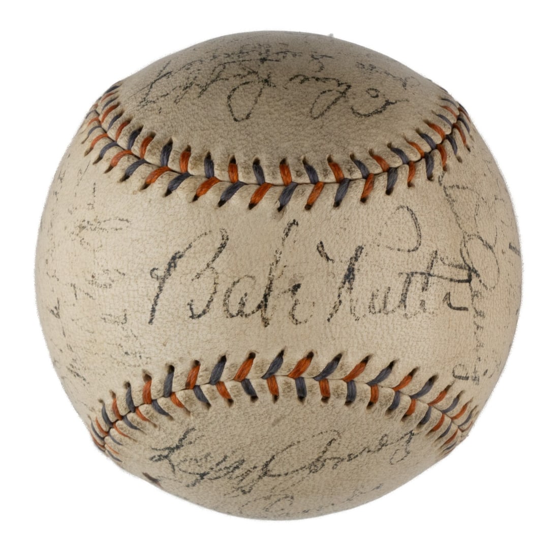 1934 New York Yankees team signed baseball Babe Ruth Lou Gehrig JSA LOA: 1934 New York Yankees team signed baseball Babe Ruth Lou Gehrig JSA LOA This is an original 1934 New York Yankees team-signed baseball featuring signatures from twenty-three members of the team, inclu