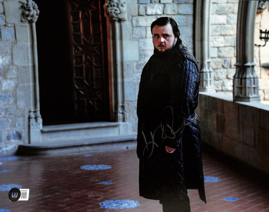 John Bradley Autographed 11x14 Photo as Samwell Tarly Game of Thrones Beckett Authenticated: John Bradley Autographed 11x14 Photo as Samwell Tarly Game of Thrones Beckett Authenticated This 11x14 photograph features a silver permanent marker autograph from John Bradley, known for his role as 