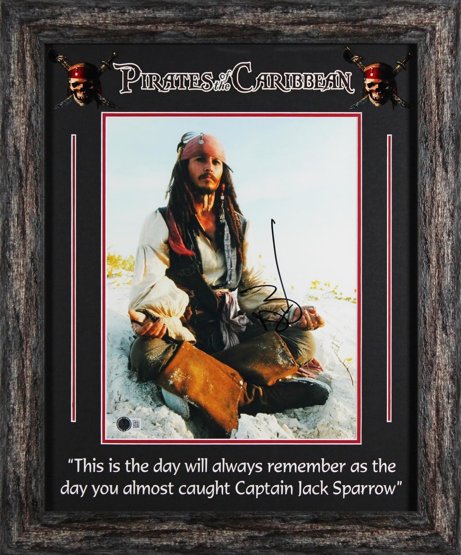 Framed 11x14 Johnny Depp Pirates Of The Caribbean Autographed Photo BAS BM58704 (1 of 2)