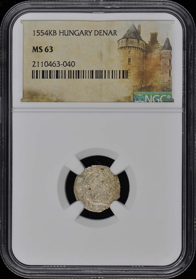 1554KB Hungary Denar NGC MS63 Uncirculated Coin: 1554KB Hungary Denar NGC MS63 Uncirculated Coin This 1554KB Hungary Denar is certified by NGC with a grade of MS63, indicating its uncirculated condition. The certification number is 2110463040, ensur