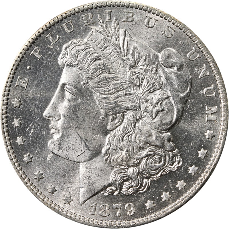 1879 O Morgan Dollar Choice BU Silver: 1879 O Morgan Dollar Choice BU Silver This 1879-O Morgan Silver Dollar is a Choice Brilliant Uncirculated (BU) coin, featuring excellent eye appeal, vibrant luster, and a sharp strike. The coin displa