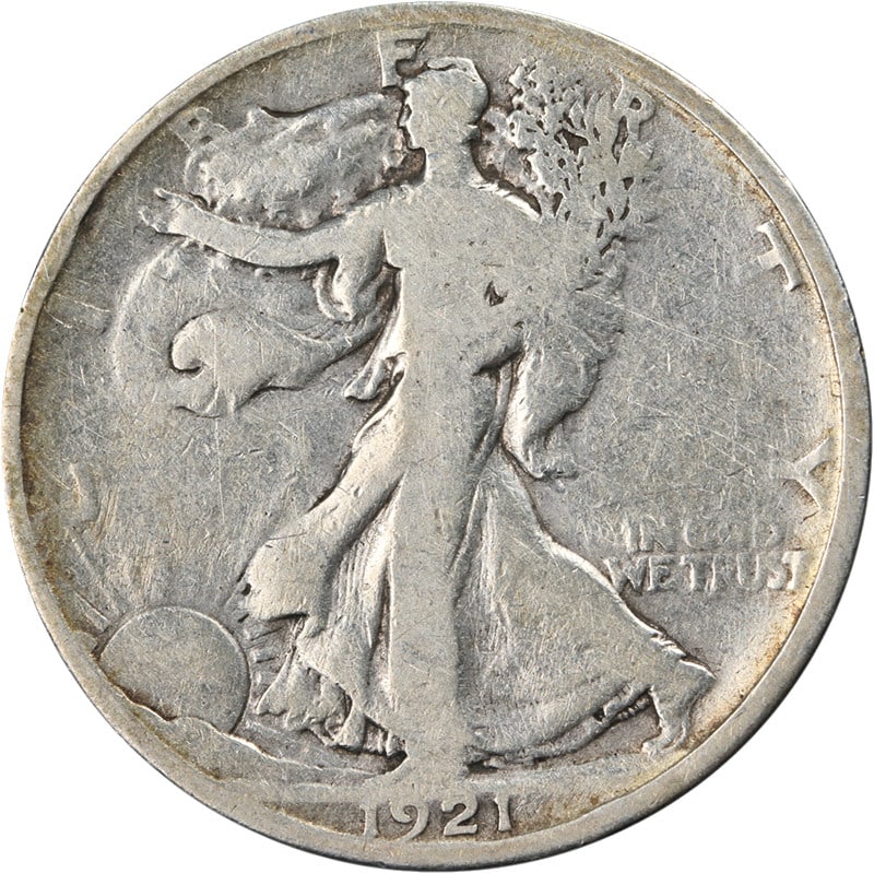 1921-D Walking Liberty Half Dollar Key Date VG Silver Coin: 1921-D Walking Liberty Half Dollar Key Date VG Silver Coin This 1921-D Walking Liberty Half is a key date coin, showcasing a pleasing visual appeal and a strong strike. The coin features a silver comp