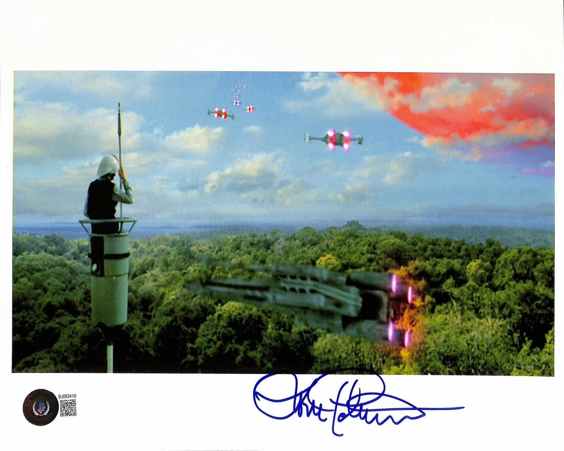 Beckett Authenticated Lorne Peterson Signed Star Wars 8x10 Photo: Beckett Authenticated Lorne Peterson Signed Star Wars 8x10 Photo This 8x10 photo from the Star Wars saga features the Massassi Base Lookout and is personally hand-signed by renowned model maker and vi