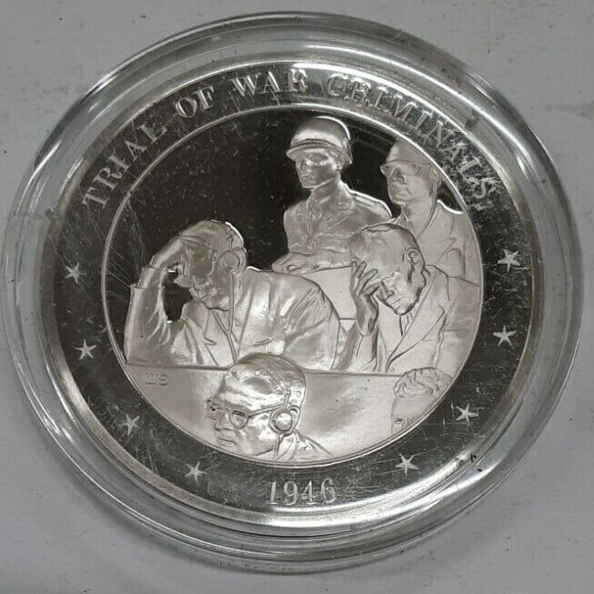 Sterling Silver 1946 Nuremberg Trials Medal from History of United States Series: Sterling Silver 1946 Nuremberg Trials Medal from History of United States Series This Franklin Mint sterling silver proof medal commemorates the 1946 Nuremberg Trials of Nazi leaders in Germany, part 
