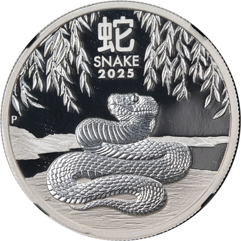 2025-P Australia Silver 50 Cent Proof Year of the Snake NGC PF70 UCAM: 2025-P Australia Silver 50 Cent Proof Year of the Snake NGC PF70 UCAM This 2025-P Australia Silver 50 Cent Proof celebrates the Year of the Snake, showcasing exceptional eye appeal with fantastic lust