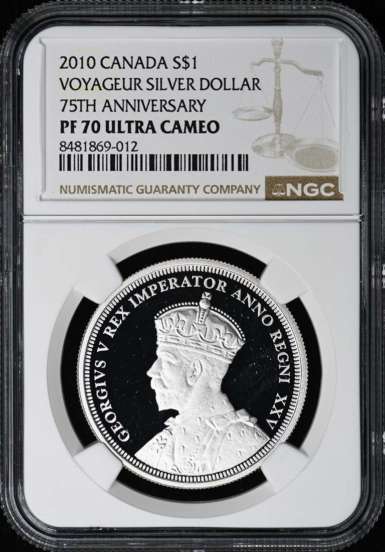 NGC PR70 Canada 2010 Voyageur 75th Anniversary Silver Dollar Coin: NGC PR70 Canada 2010 Voyageur 75th Anniversary Silver Dollar Coin This 2010 Canada Voyageur Silver Dollar commemorates the 75th anniversary of the Voyageur design. The coin is graded PR70 Deep Cameo b
