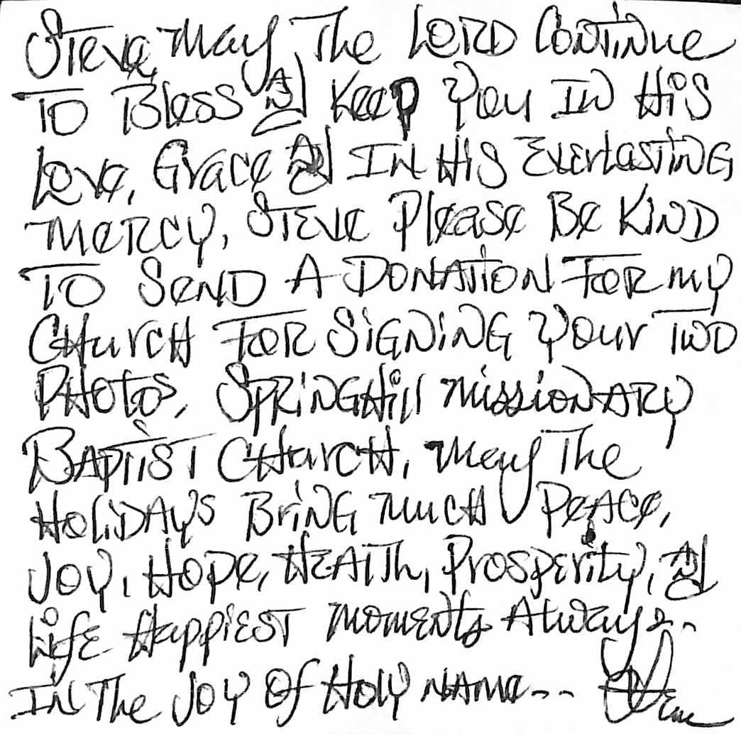 Beckett authenticated Lem Barney handwritten signed letter (1 of 1)