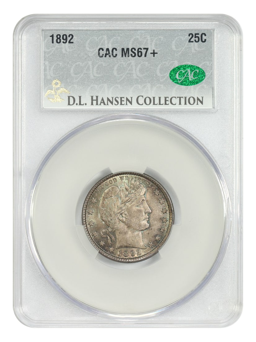 1892 Barber Quarter 25C MS67+ CACG ex D.L. Hansen (1 of 4)