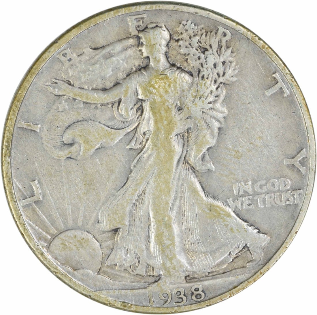 United States 1938 D Liberty Walking 50C Silver Half Dollar F: United States 1938 D Liberty Walking 50C Silver Half Dollar F 1938-D Walking Liberty silver half dollar in circulated, Fine grade condition. This uncertified United States 50C coin is a pre-owned exam
