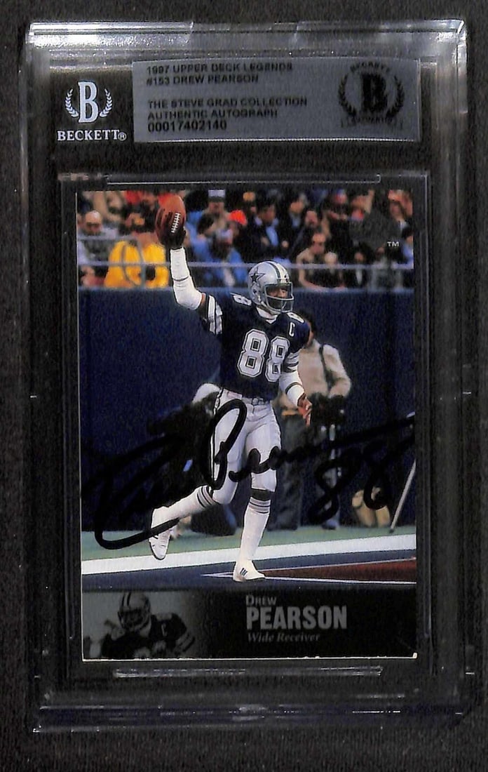 Drew Pearson Signed 1997 Upper Deck Legends Card Beckett Authenticated: Drew Pearson Signed 1997 Upper Deck Legends Card Beckett Authenticated This is an authentic autographed 1997 Upper Deck Legends #153 sports trading card featuring Drew Pearson, the renowned Dallas Cow