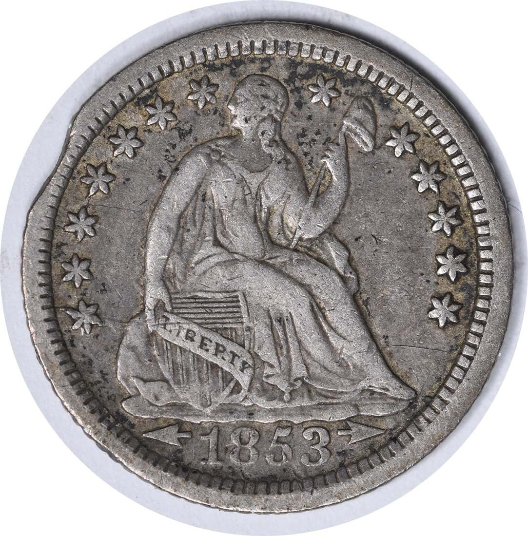 1853 O Seated Liberty half dime silver EF uncertified rim clip arrows (1 of 2)