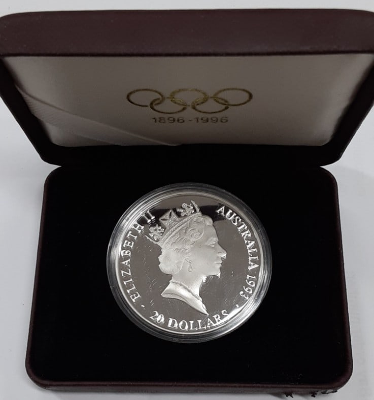 1993 Australia 20 Dollar Sterling Silver Olympic Proof Coin with Case and COA (1 of 4)