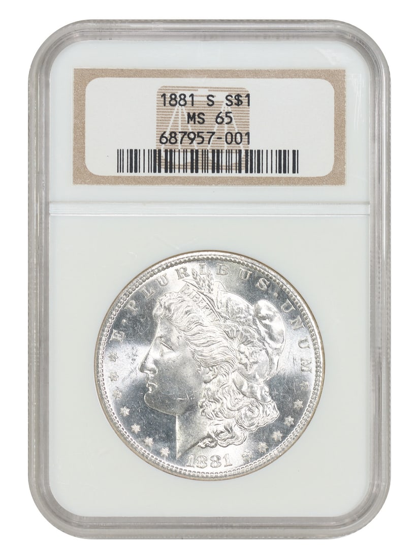 NGC MS65 1881-S Morgan Silver Dollar $1 Uncirculated Coin: NGC MS65 1881-S Morgan Silver Dollar $1 Uncirculated Coin 1881-S Morgan Dollar certified by NGC in MS65. This uncirculated example is a popular collector date. The 1881-S issue is widely recognized as
