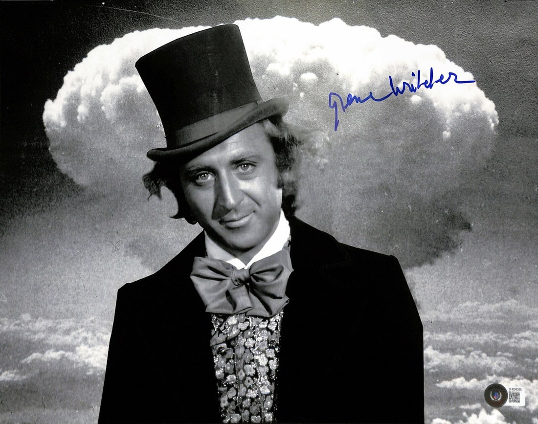 Gene Wilder Signed Willy Wonka 11x14 Photo Beckett Authenticated: Gene Wilder Signed Willy Wonka 11x14 Photo Beckett Authenticated This striking 11x14 black and white photograph features Gene Wilder as Willy Wonka, signed in blue permanent marker. This iconic piece 