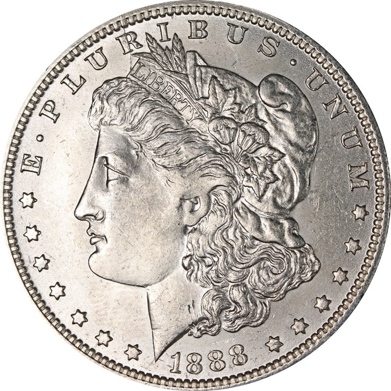 1888 O Silver Dollar VAM Variety With E Marked Reverse: 1888 O Silver Dollar VAM Variety With E Marked Reverse This is a circulated 1888-O Morgan Silver Dollar featuring the VAM 'E' on the reverse. The coin is composed of silver with a fineness of 0.9 and 