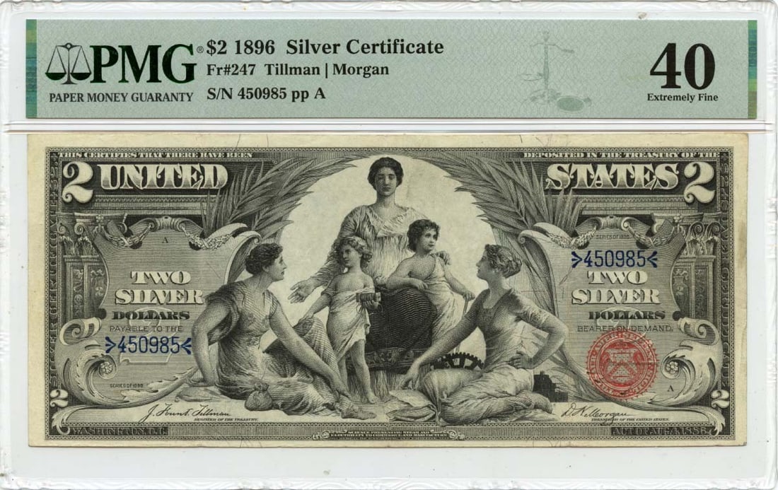 1896 $2 PMG XF40 Silver Certificate Educational Series (1 of 2)