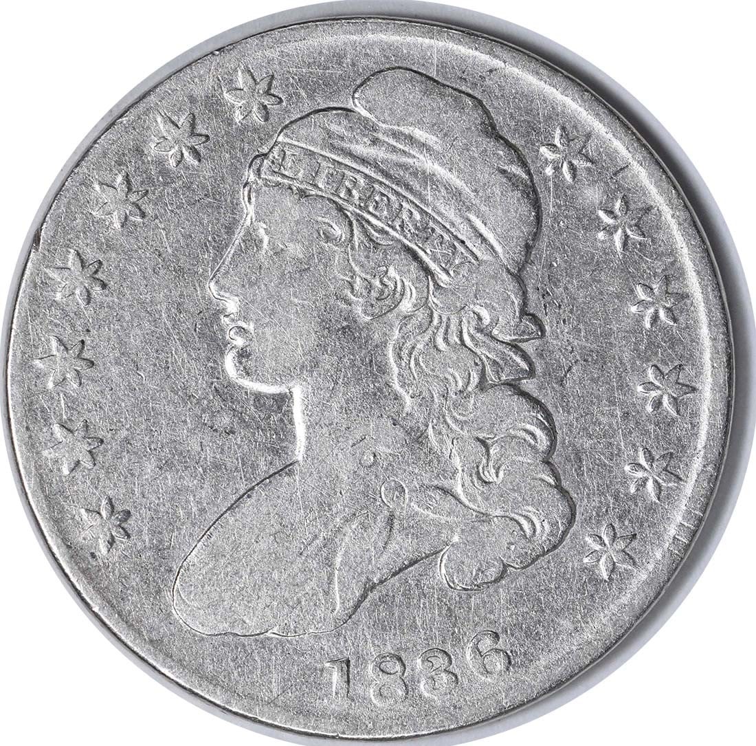 1836 Lettered Edge Bust Half Dollar F Uncertified: 1836 Lettered Edge Bust Half Dollar F Uncertified This 1836 Bust Silver Half Dollar features a lettered edge and was struck at the Philadelphia Mint. The coin is composed of 89.2% silver and 10.8% cop
