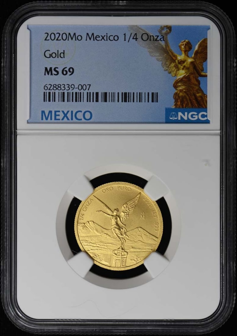 Mexico 2020 Gold Libertad 1/4O NGC MS69 Coin Mintage 700: Mexico 2020 Gold Libertad 1/4O NGC MS69 Coin Mintage 700 2020 Mexico Gold Libertad 1/4O coin graded NGC MS69. This uncirculated, pre-owned coin is a certified example from a reported mintage of 700. S
