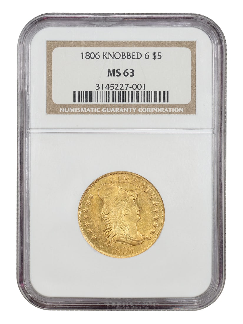 1806 Draped Bust $5 Gold Coin NGC MS63 Knobbed 6 (1 of 4)