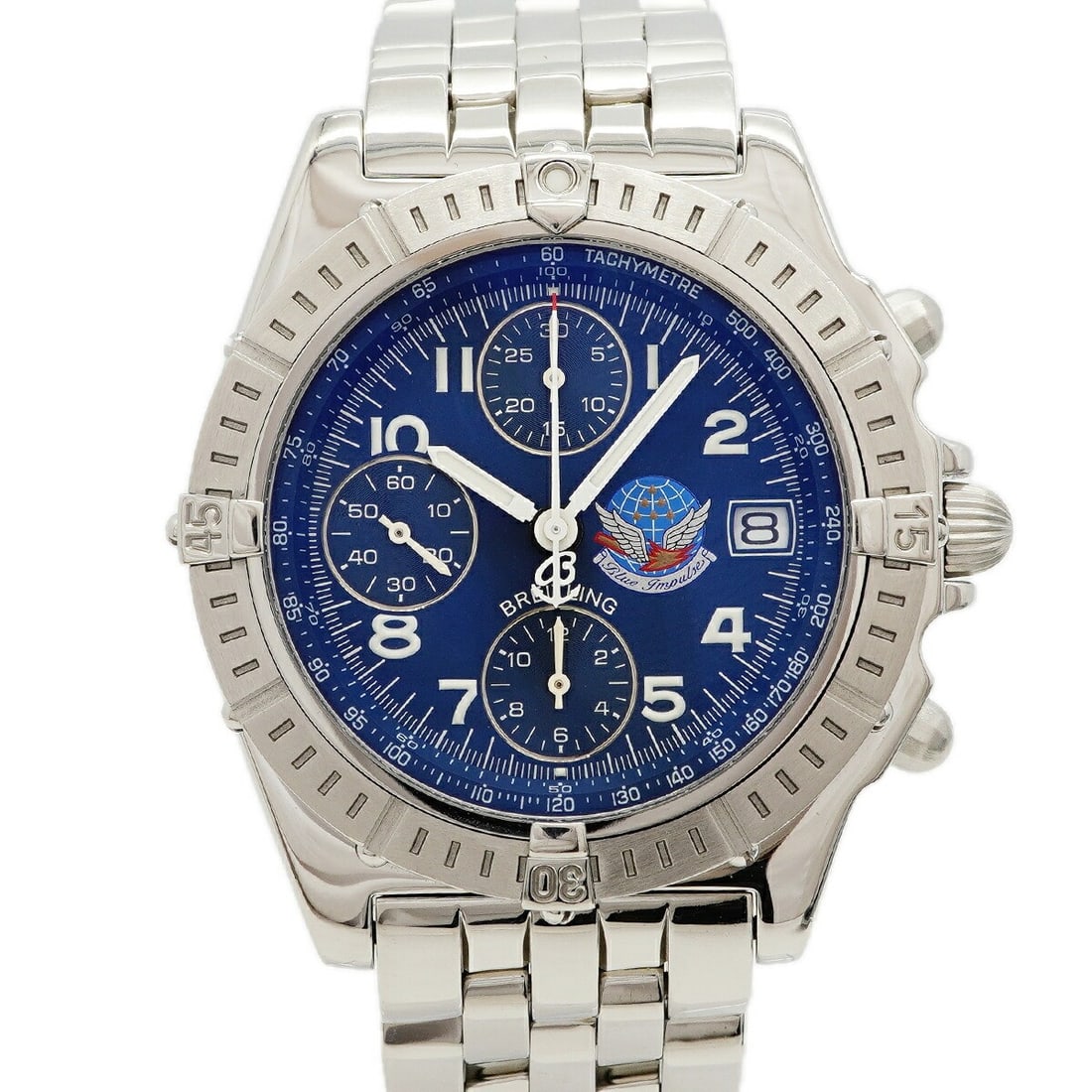 Breitling A13353 Chronomat Blue Impulse automatic mens wristwatch: Breitling A13353 Chronomat Blue Impulse automatic mens wristwatch Pre-owned men's wristwatch from Switzerland, identified as the Breitling Chronomat Blue Impulse limited edition of 500. It features an