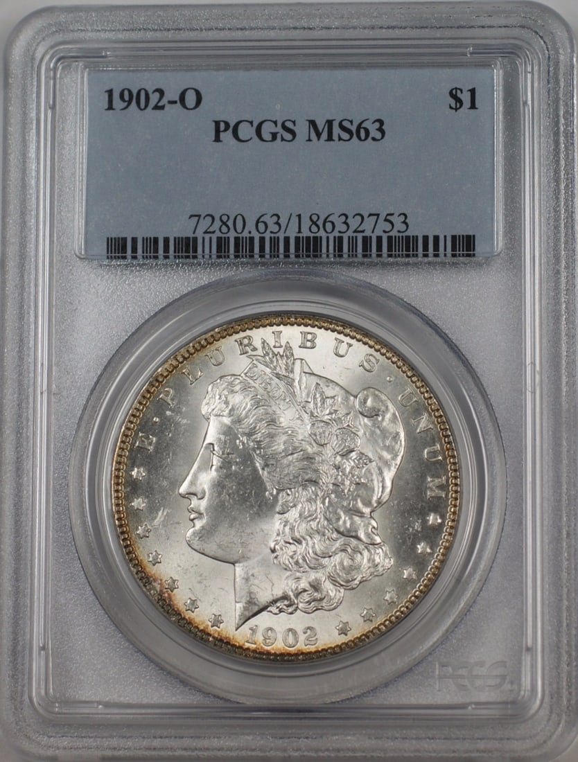 PCGS MS63 1902-O Morgan Silver Dollar: PCGS MS63 1902-O Morgan Silver Dollar This 1902-O Morgan Silver Dollar is a $1 coin from the United States, minted in New Orleans. The coin has been certified by PCGS and graded MS 63, indicating it i