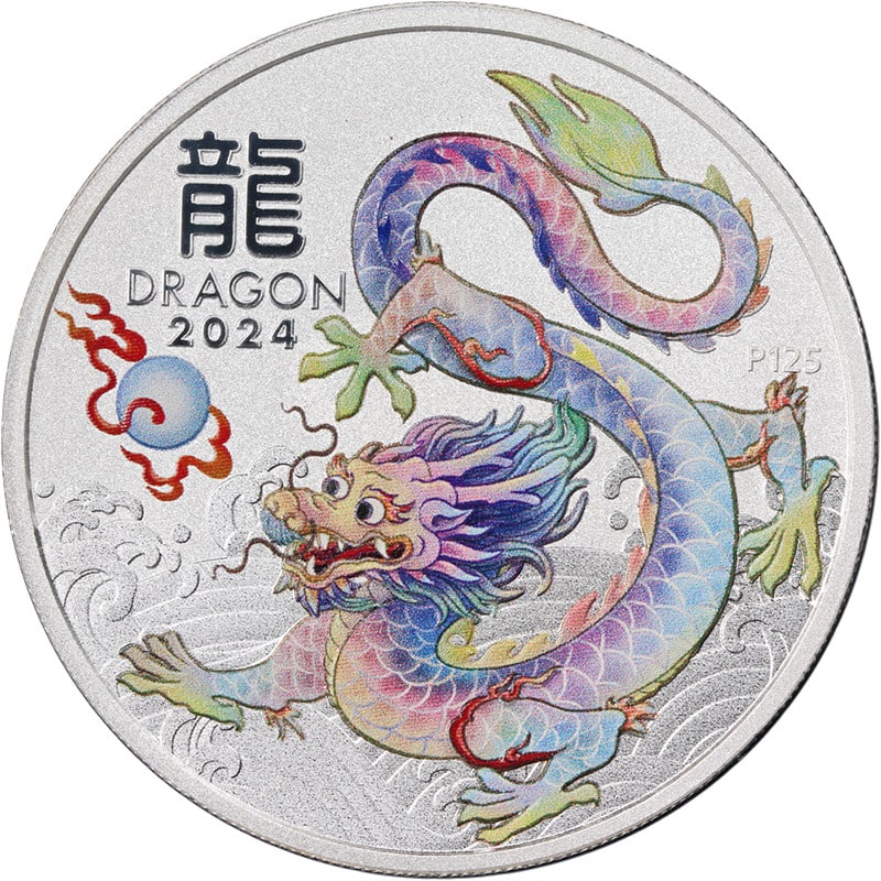Australia 2024 Year of the Dragon $1 1 oz .999 Silver Colorized Coin (1 of 2)