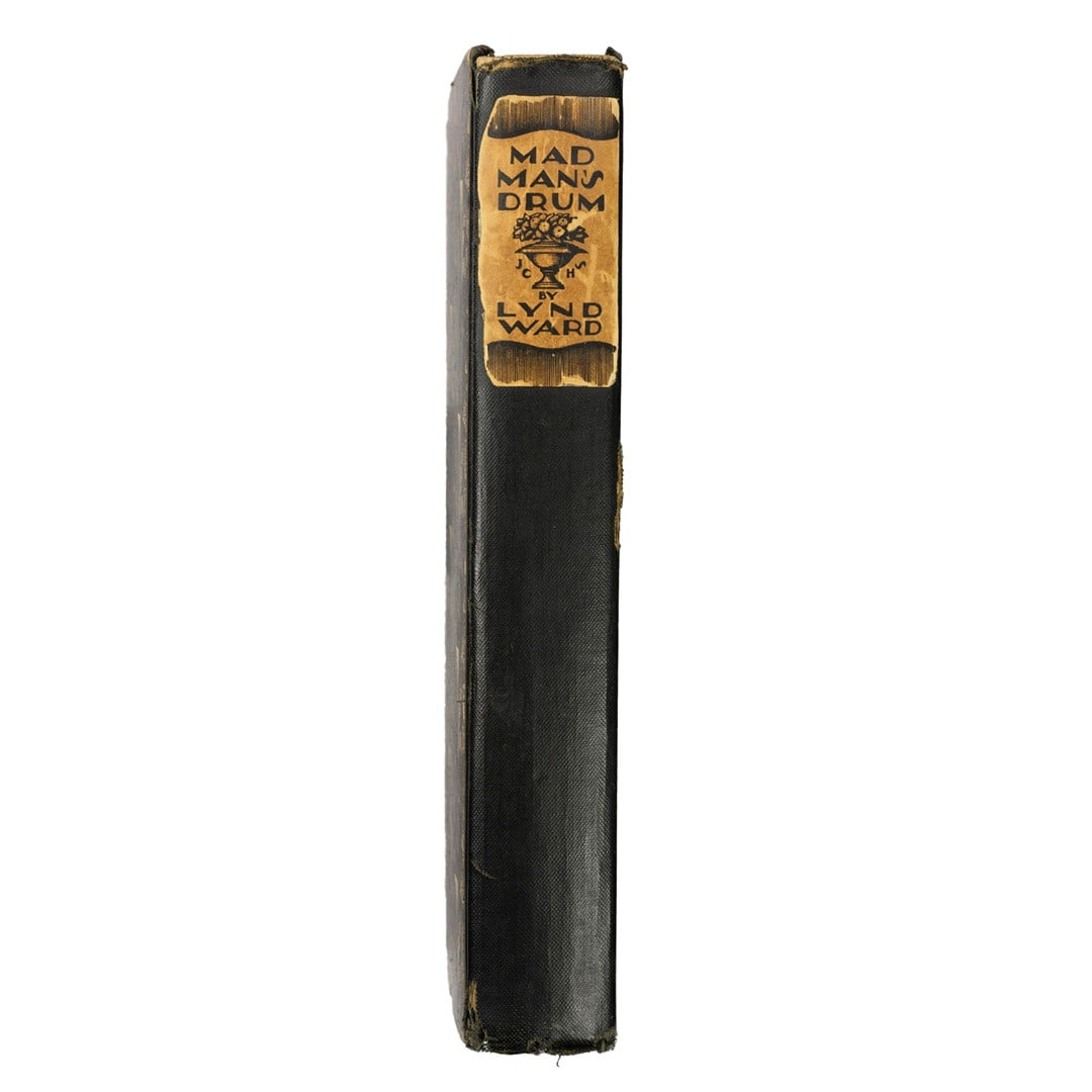 Signed Lynd Ward Woodcut Novel Madmans Drum Hardcover 1930: Signed Lynd Ward Woodcut Novel Madmans Drum Hardcover 1930 This is an original 1930 first edition hardcover of "Madman's Drum: A Novel in Woodcuts," signed by Lynd Ward on the half title page. The boo