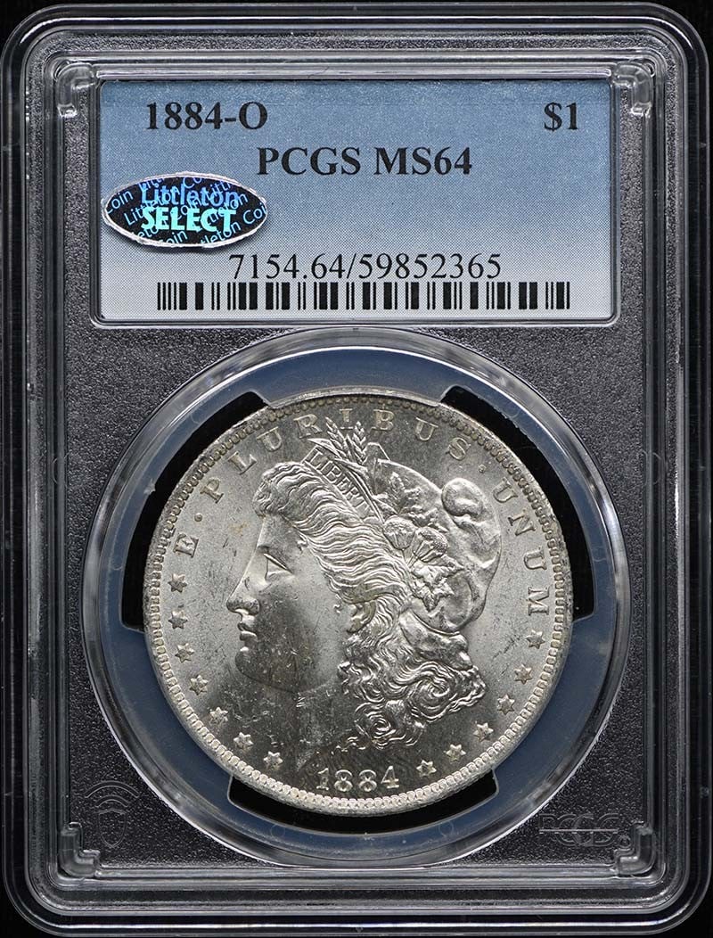 PCGS MS64 1884 O Morgan Silver Dollar $1: PCGS MS64 1884 O Morgan Silver Dollar $1 1884-O Morgan Dollar certified by PCGS and graded MS64. This uncirculated United States silver dollar is a pre-owned coin from the New Orleans Mint. Specificat