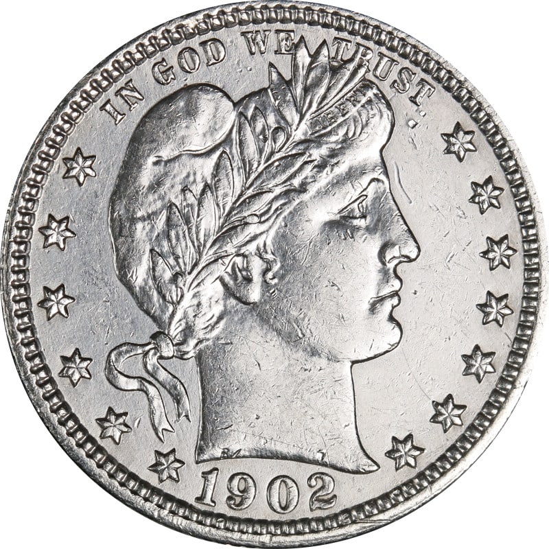 United States 1902 P Barber Silver Quarter Coin: United States 1902 P Barber Silver Quarter Coin 1902-P Barber Quarter coin from the United States. This pre-owned piece is circulated and uncertified. Specifications Item Type: Barber Quarter Year: 19