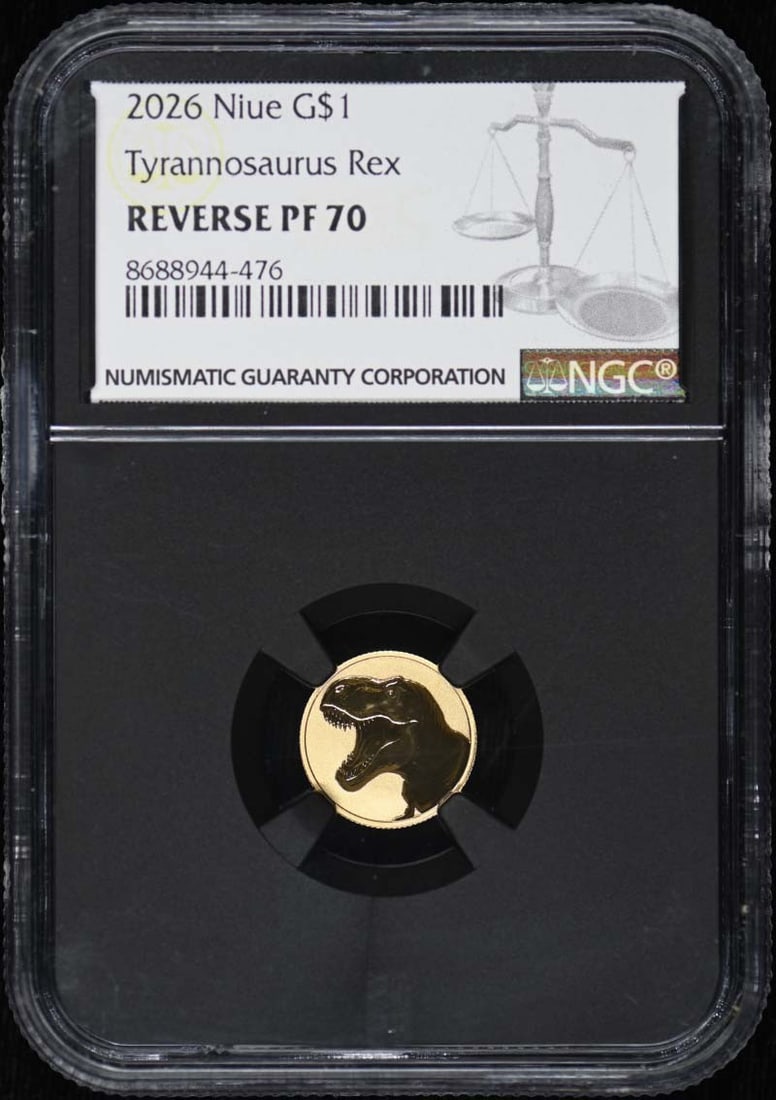 Niue 2026 Tyrannosaurus Rex G$1 NGC PR70 (1 of 2)