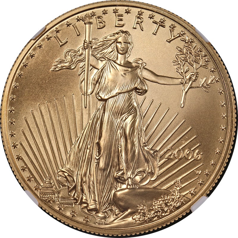 NGC MS69 2006-W $50 Gold Eagle Burnished Early Releases Coin: NGC MS69 2006-W $50 Gold Eagle Burnished Early Releases Coin This is an original 2006-W Gold American Eagle $50 coin, certified by NGC as MS69 Burnished Early Releases. The coin is uncirculated, featu