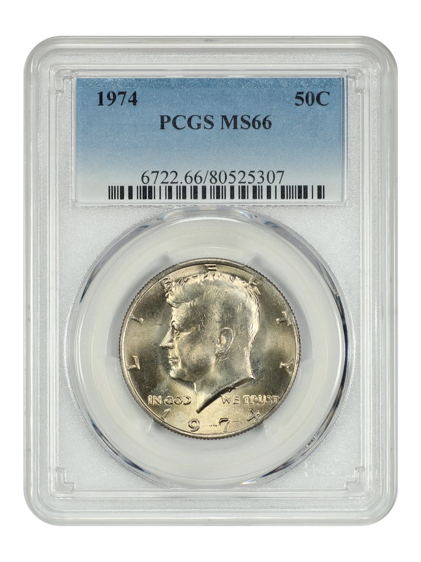 PCGS MS66 1974 Kennedy Half Dollar 50C Philadelphia Mint: PCGS MS66 1974 Kennedy Half Dollar 50C Philadelphia Mint 1974 Kennedy Half Dollar certified by PCGS in MS66 grade. This uncirculated pre-owned coin is a 50C denomination issue from Philadelphia. Speci