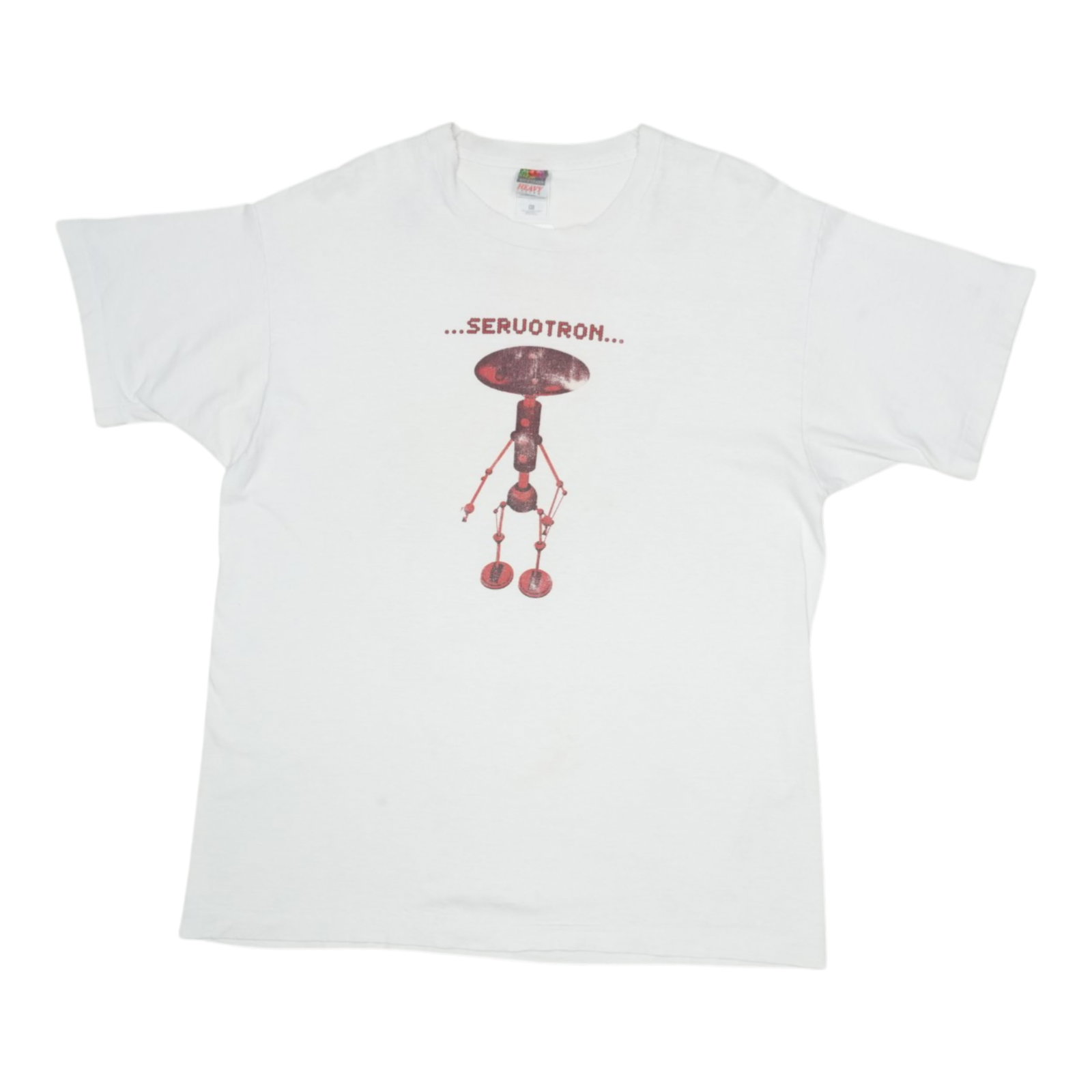 Vintage 1990s Servotron White Cotton Large Band T Shirt: Vintage 1990s Servotron White Cotton Large Band T Shirt This is an original vintage Servotron shirt from the 1990s. Made from 100% cotton, this white shirt features no back graphics and is in excellen