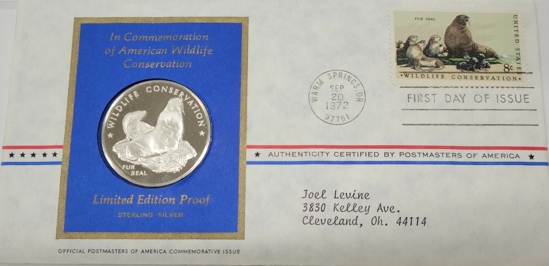 1972 Fur Seal Silver Proof Medal and Stamp Wildlife Conservation Collectible (1 of 2)