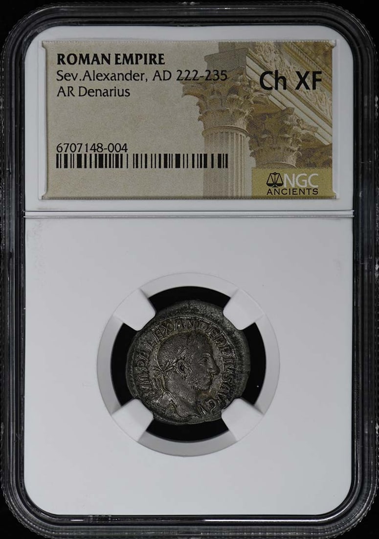NGC XF45 Severus Alexander AR Denarius Roman Empire AD 222-235: NGC XF45 Severus Alexander AR Denarius Roman Empire AD 222-235 This Roman Empire AR Denarius features Emperor Severus Alexander, who reigned from AD 222 to 235. The coin has been graded XF45 by NGC, i