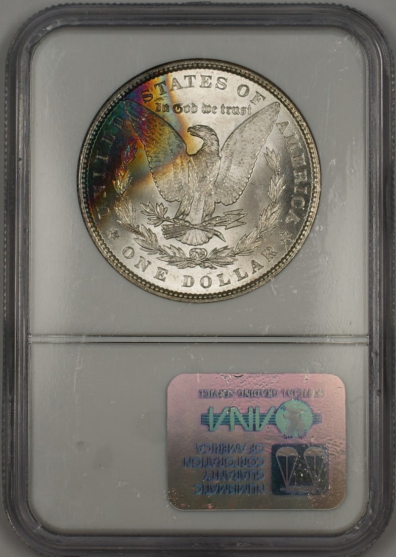 NGC MS64 1887 Morgan Dollar Partially Toned Reverse: NGC MS64 1887 Morgan Dollar Partially Toned Reverse This 1887 Morgan Silver Dollar features a beautiful partially toned reverse and is graded MS-64 by NGC. Struck in Philadelphia, this uncirculated co