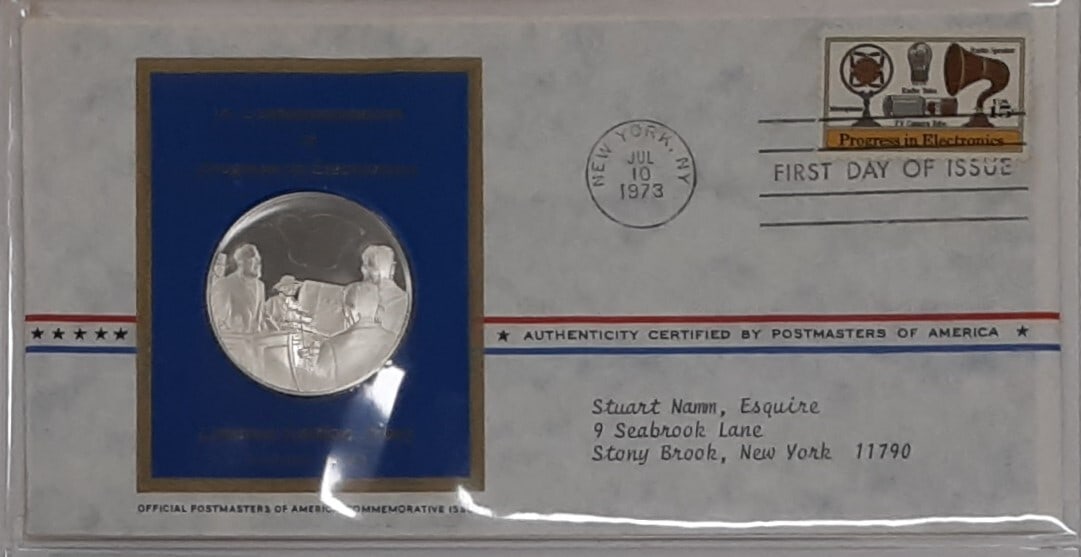 Sterling Silver 1973 Progress in Electronics Medal with First Day Cover (1 of 2)