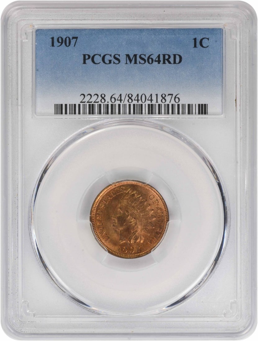 1907 Indian Head Small Cent MS64 Red PCGS Certified: 1907 Indian Head Small Cent MS64 Red PCGS Certified This is a 1907 Indian Head Cent graded MS64 Red by PCGS. The coin is uncirculated, composed of copper, and originates from the United States. It fea