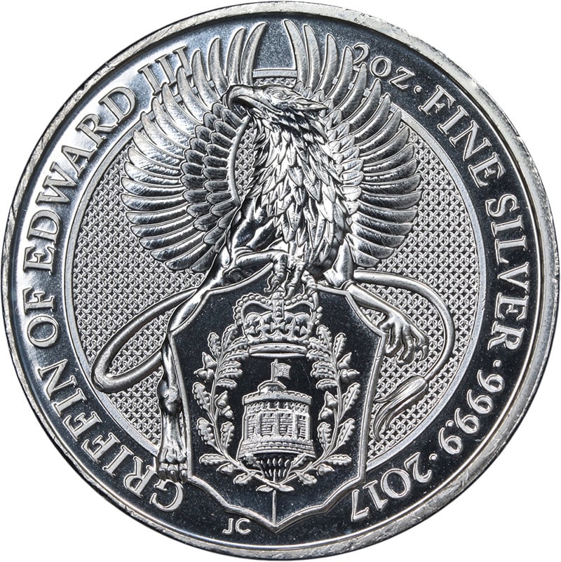 Great Britain Queen's Beast Griffin of Edward III 2 oz Silver Coin 2017 (1 of 2)