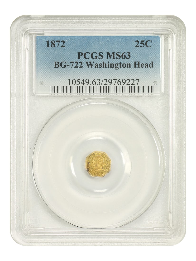 1872 California Fractional Gold 25C Washington Head PCGS MS63 BG-722 (1 of 4)