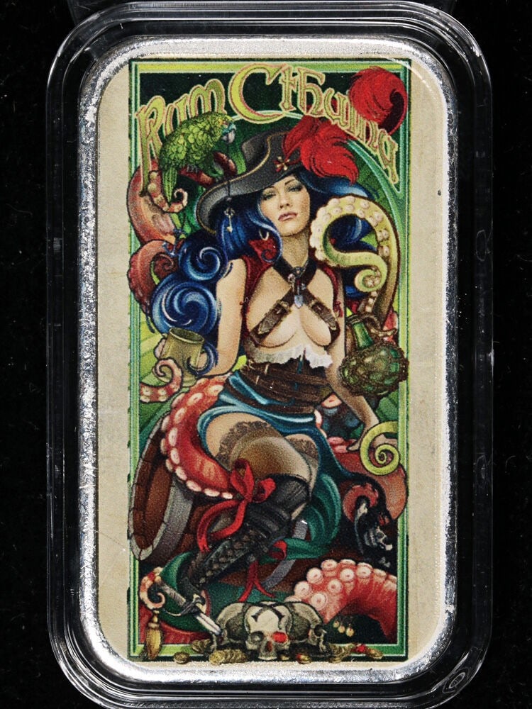 1 Ounce Silver Bar Rum Cthulhu Colorized by Echo Chernik Haleybug Mint (1 of 3)