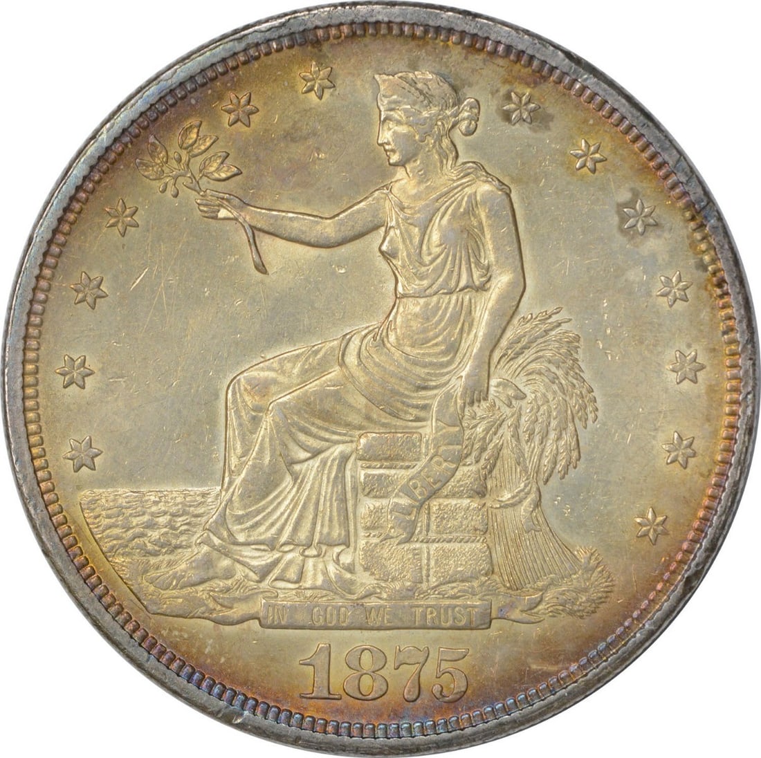 1875 CC Silver Trade Dollar Choice BU Uncertified: 1875 CC Silver Trade Dollar Choice BU Uncertified This 1875-CC Trade Dollar is an uncirculated silver coin from the United States, featuring the Carson City mint mark. Graded as Choice BU (Brilliant U