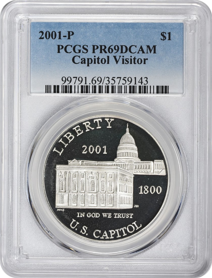 PCGS PR69 2001-P Silver Capitol Visitor Center Proof Dollar Commemorative Coin (1 of 2)